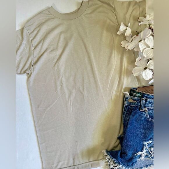 Unisex Military Sand Colored Basic Short Sleeve T Shirt - Picture 4 of 6